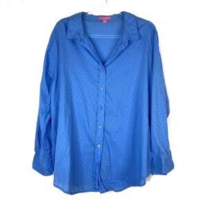 Woman Within Blue Embroidered Long Sleeve Button Up Shirt Womens 1X